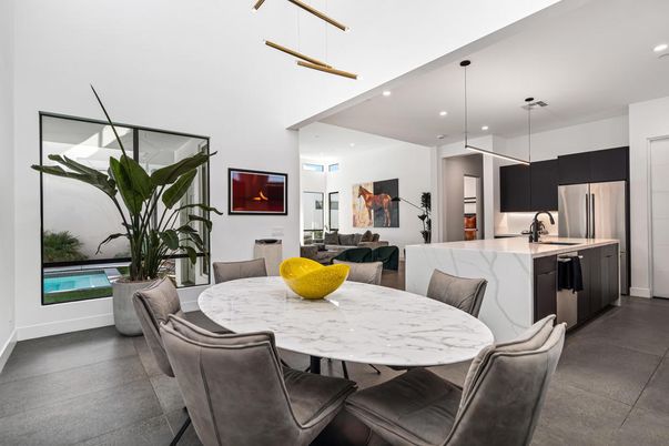 Dining room, Interior, Kitchen, Pendant Lights, Recessed Lighting, Stainless Steel Appliances