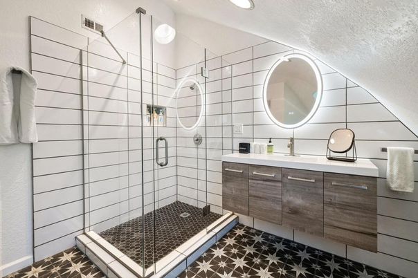 Bathroom, Dual Sink Vanities, Glass Shower, Interior, Recessed Lighting