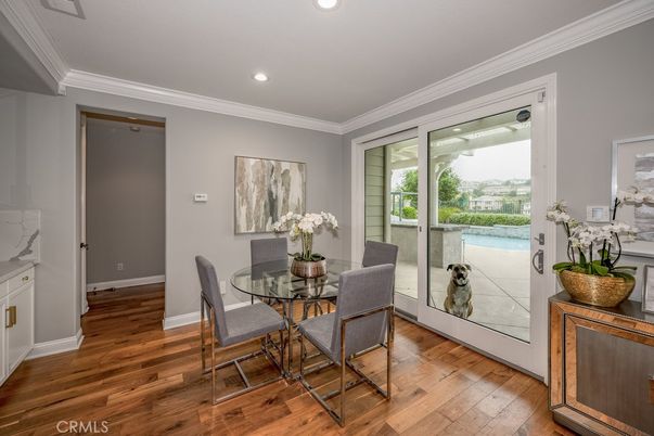 Dining room, Interior, Recessed Lighting, Wood Texture Flooring