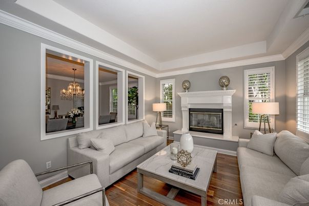Chandelier, Dining room, Fireplace, Interior, Living room, Wood Texture Flooring