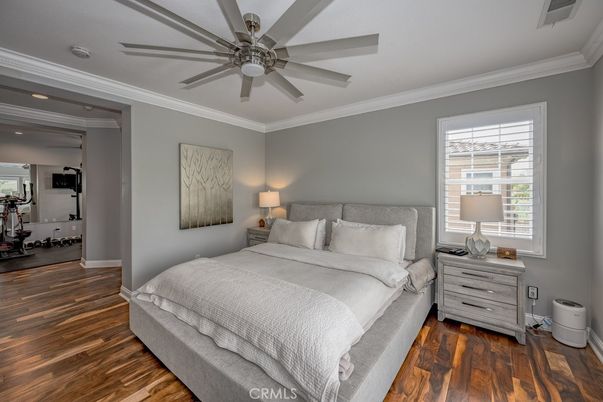 Bedroom, Fitness Equipment, Interior, Recessed Lighting, Wood Texture Flooring
