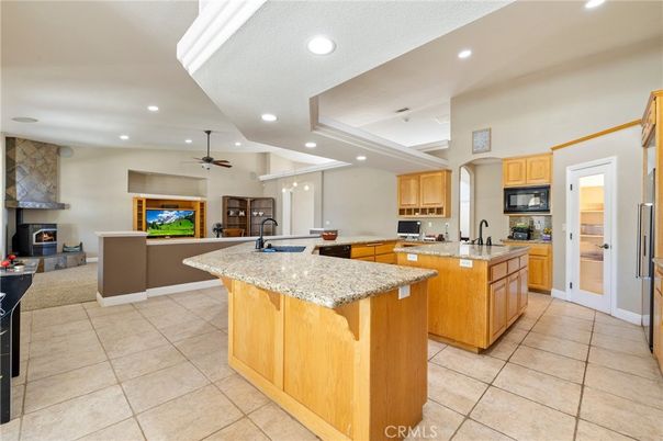 Fireplace, Interior, Kitchen, Living room, Recessed Lighting
