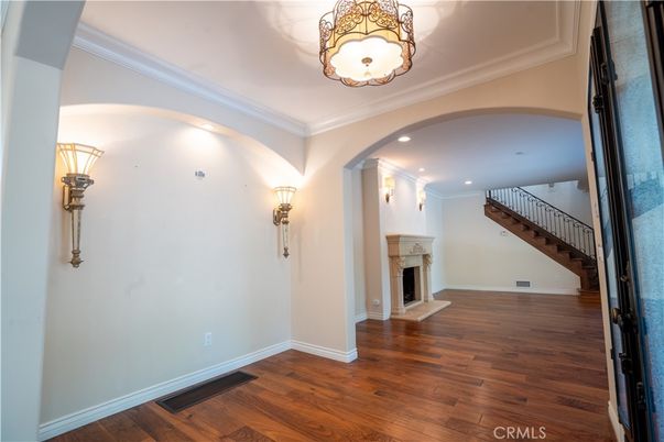 Fireplace, Interior, Recessed Lighting, Wood Texture Flooring