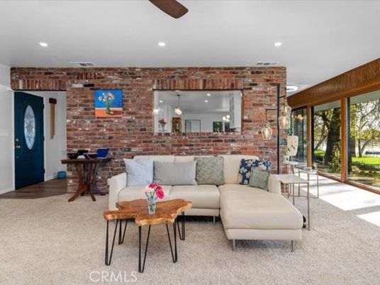 Interior, Living room, Pendant Lights, Recessed Lighting, Stone Walls