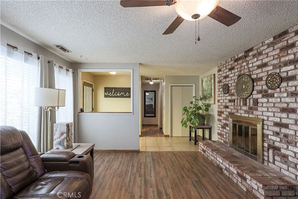 Home Theatre Room, Fireplace, Interior, Stone Walls, Wood Texture Flooring