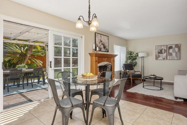 Dining room, Fireplace, Interior, Pendant Lights