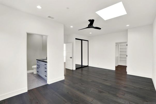 Bathroom, Empty room, Interior, Recessed Lighting, Wood Texture Flooring