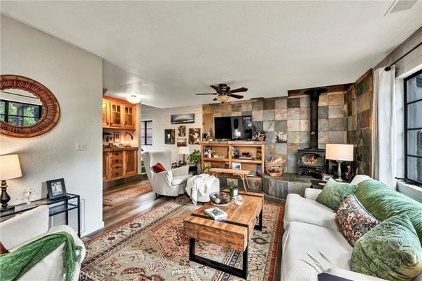 Fireplace, Interior, Living room, Stone Walls, Wood Texture Flooring