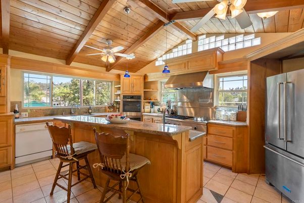 Interior, Kitchen, Pendant Lights, Stainless Steel Appliances, Wooden Beams, Wooden Ceilings