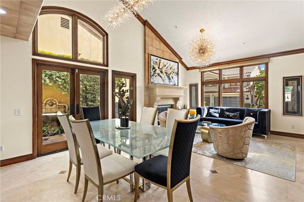 Chandelier, Dining room, Fireplace, Interior, Living room, Pendant Lights, Recessed Lighting
