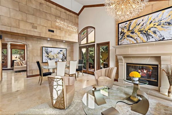 Chandelier, Dining room, Fireplace, Interior, Living room, Pendant Lights