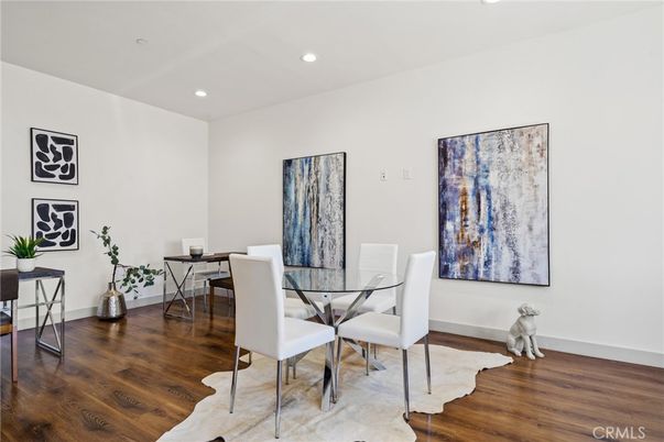 Dining room, Interior, Recessed Lighting, Wood Texture Flooring