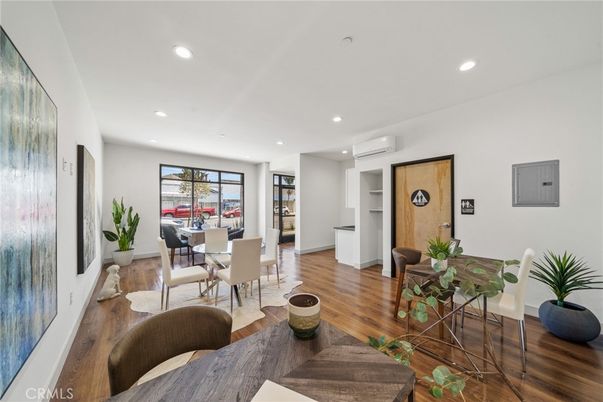 Dining room, Interior, Recessed Lighting, Wood Texture Flooring