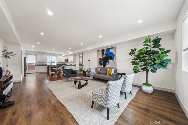 Interior, Kitchen, Living room, Recessed Lighting, Wood Texture Flooring