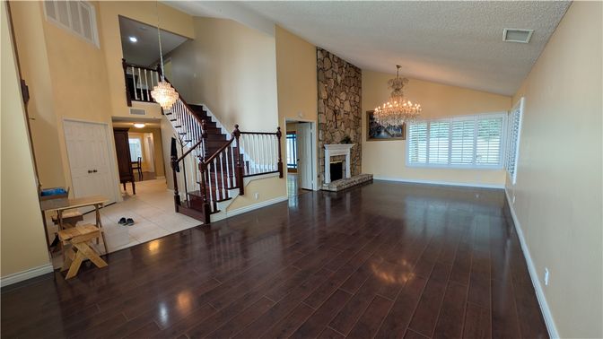 Chandelier, Fireplace, Interior, Pendant Lights, Wood Texture Flooring