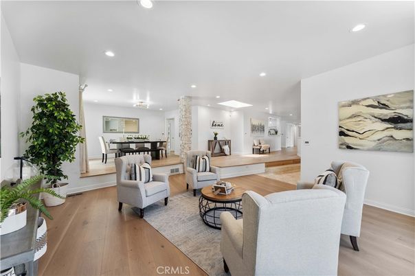 Dining room, Interior, Living room, Recessed Lighting, Wood Texture Flooring