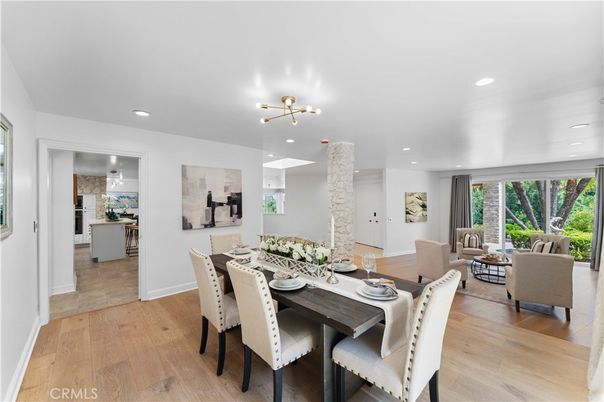 Dining room, Interior, Kitchen, Living room, Recessed Lighting, Wood Texture Flooring