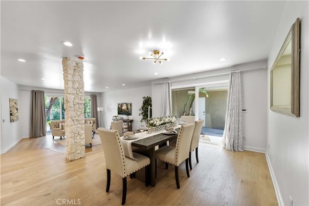 Dining room, Interior, Recessed Lighting, Wood Texture Flooring