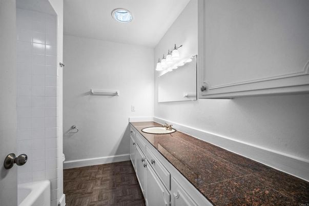 Bathroom, Interior, Recessed Lighting, Wood Texture Flooring