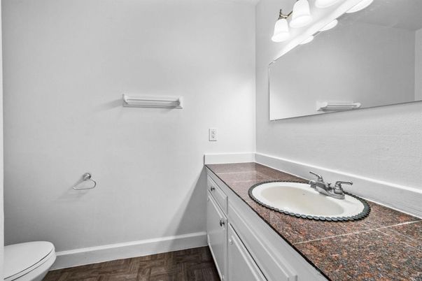 Bathroom, Interior, Tile Countertops, Wood Texture Flooring