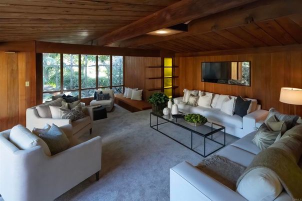 Interior, Living room, Recessed Lighting, Wooden Beams, Wooden Ceilings, Wooden Walls
