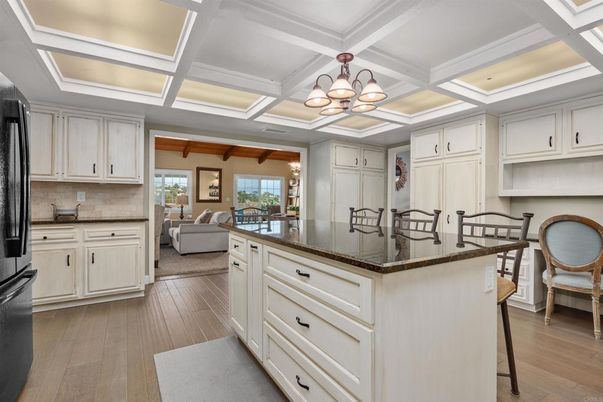 Chandelier, Dining room, Interior, Kitchen, Living room, Recessed Lighting, Wood Texture Flooring