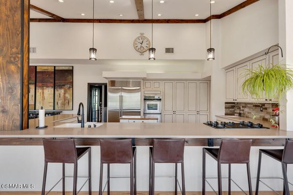 Interior, Kitchen, Pendant Lights, Recessed Lighting, Stainless Steel Appliances, Wooden Beams