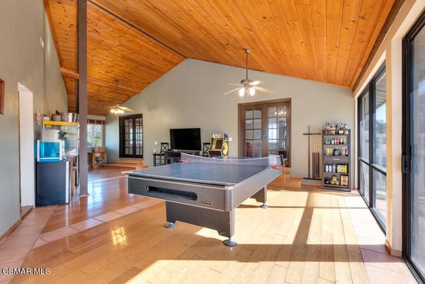 Billiard Table, Game Room, Interior, Pendant Lights, Wooden Ceilings, Wood Texture Flooring
