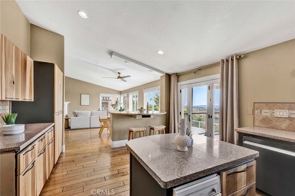 Dining room, Interior, Kitchen, Living room, Recessed Lighting, Wood Texture Flooring