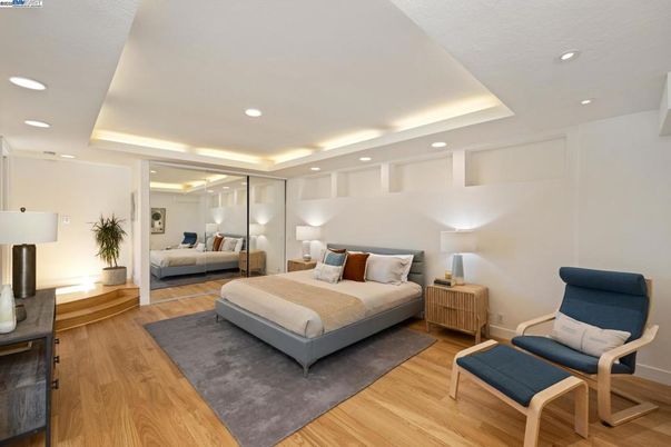 Bedroom, Interior, Recessed Lighting, Wood Texture Flooring