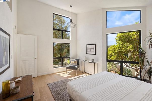 Bedroom, Interior, Pendant Lights, Wood Texture Flooring