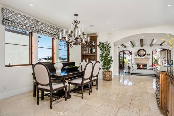 Chandelier, Dining room, Fireplace, Interior, Recessed Lighting