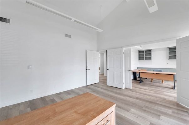 Home Office, Interior, Pendant Lights, Wood Texture Flooring