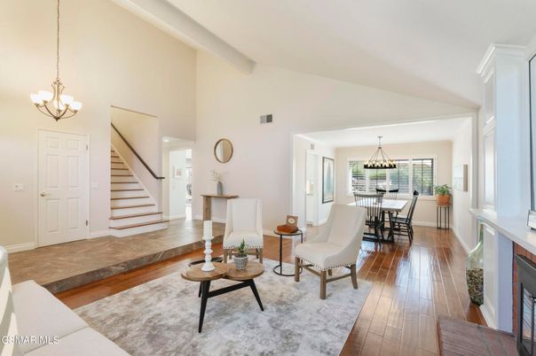 Chandelier, Dining room, Fireplace, Interior, Living room, Pendant Lights, Wood Texture Flooring