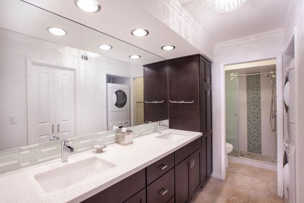 Bathroom, Dual Sink Vanities, Glass Shower, Interior, Recessed Lighting