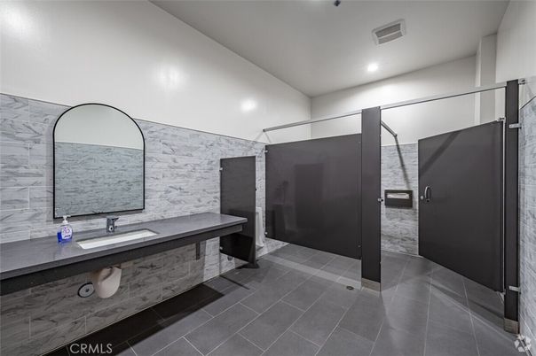 Bathroom, Dual Sink Vanities, Interior, Marble Walls, Recessed Lighting