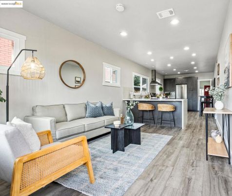 Interior, Kitchen, Living room, Recessed Lighting, Stainless Steel Appliances, Wood Texture Flooring