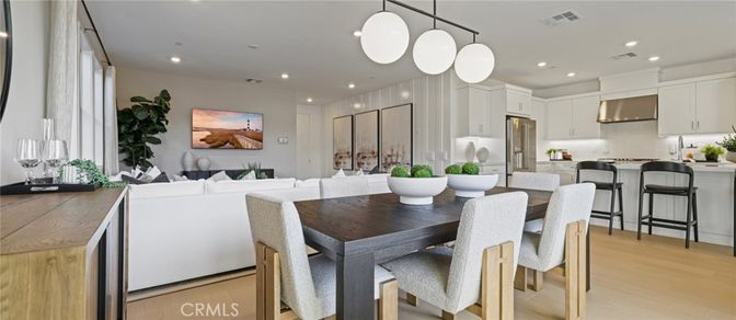 Dining room, Interior, Kitchen, Living room, Pendant Lights, Recessed Lighting, Stainless Steel Appliances, Wood Texture Flooring