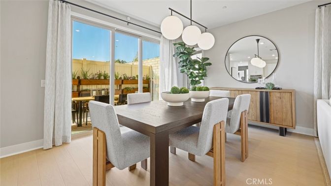 Dining room, Interior, Pendant Lights, Wood Texture Flooring