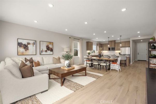 Dining room, Interior, Kitchen, Living room, Pendant Lights, Recessed Lighting, Stainless Steel Appliances, Wood Texture Flooring