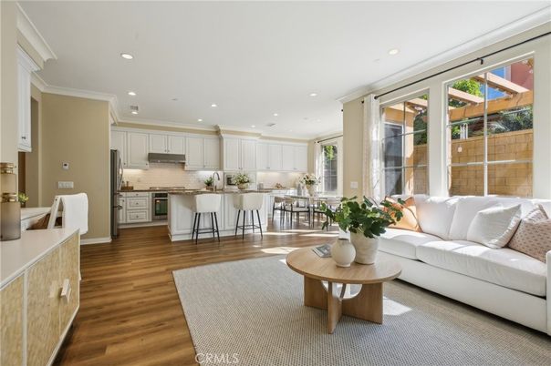 Interior, Kitchen, Living room, Recessed Lighting, Stainless Steel Appliances, Wood Texture Flooring