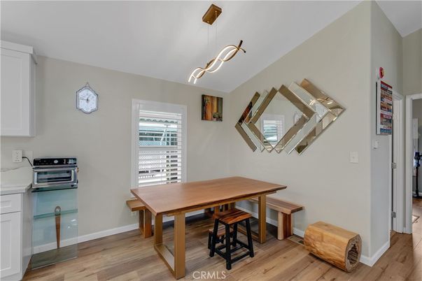 Dining room, Interior, Pendant Lights, Wood Texture Flooring