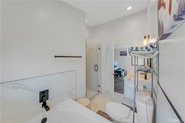 Bathroom, Glass Shower, Interior, Marble Walls, Recessed Lighting