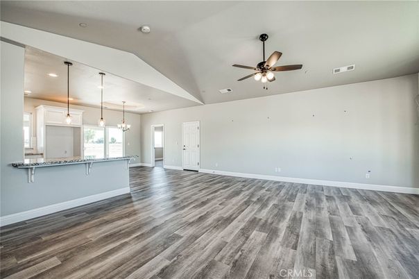 Empty room, Interior, Pendant Lights, Recessed Lighting, Wood Texture Flooring