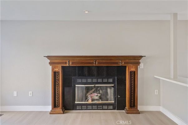 Fireplace, Interior, Recessed Lighting, Wood Texture Flooring