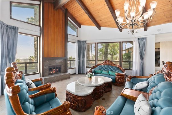 Chandelier, Fireplace, Interior, Living room, Wooden Beams, Wooden Ceilings