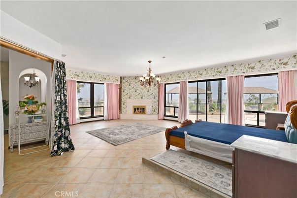 Bedroom, Chandelier, Fireplace, Interior
