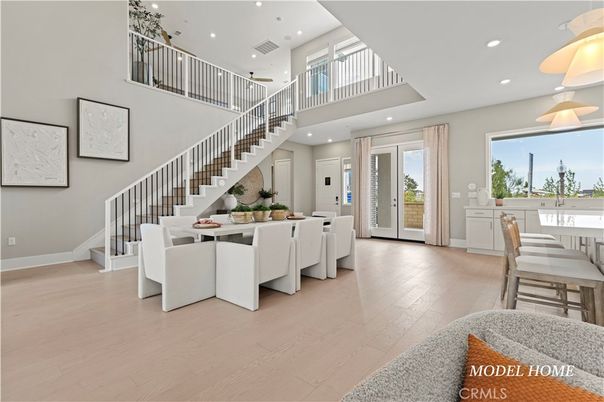 Dining room, Interior, Pendant Lights, Recessed Lighting, Wood Texture Flooring