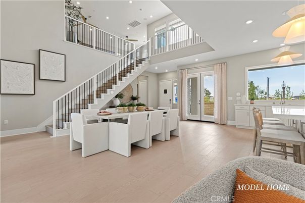 Dining room, Interior, Pendant Lights, Recessed Lighting, Wood Texture Flooring