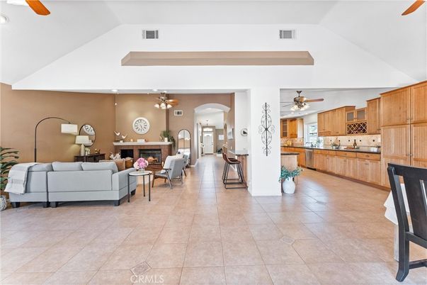 Fireplace, Interior, Kitchen, Living room, Recessed Lighting